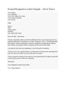 Printable 1-Week Notice Resignation Letter Template