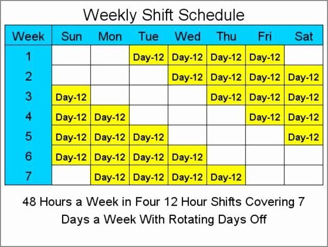 12 hour nursing schedule template sample