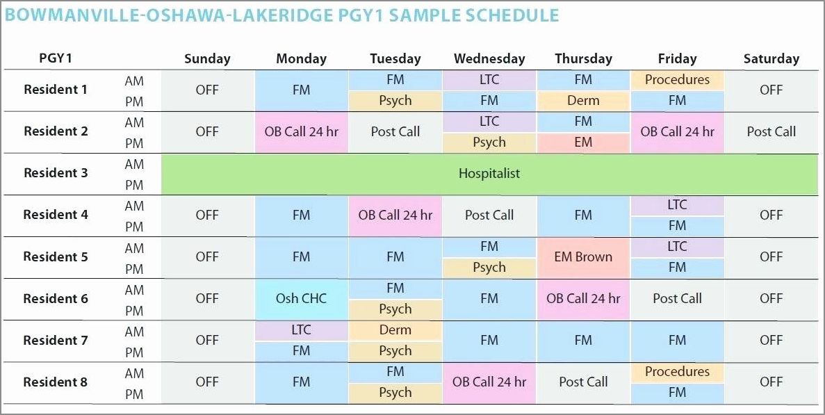 12 hour nursing schedule template