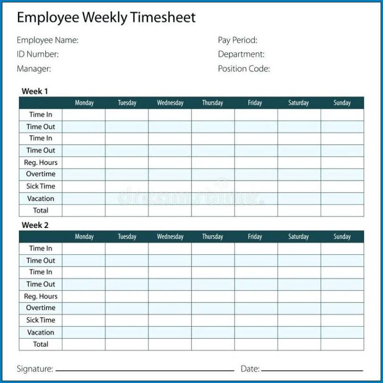 2 week timesheet template example