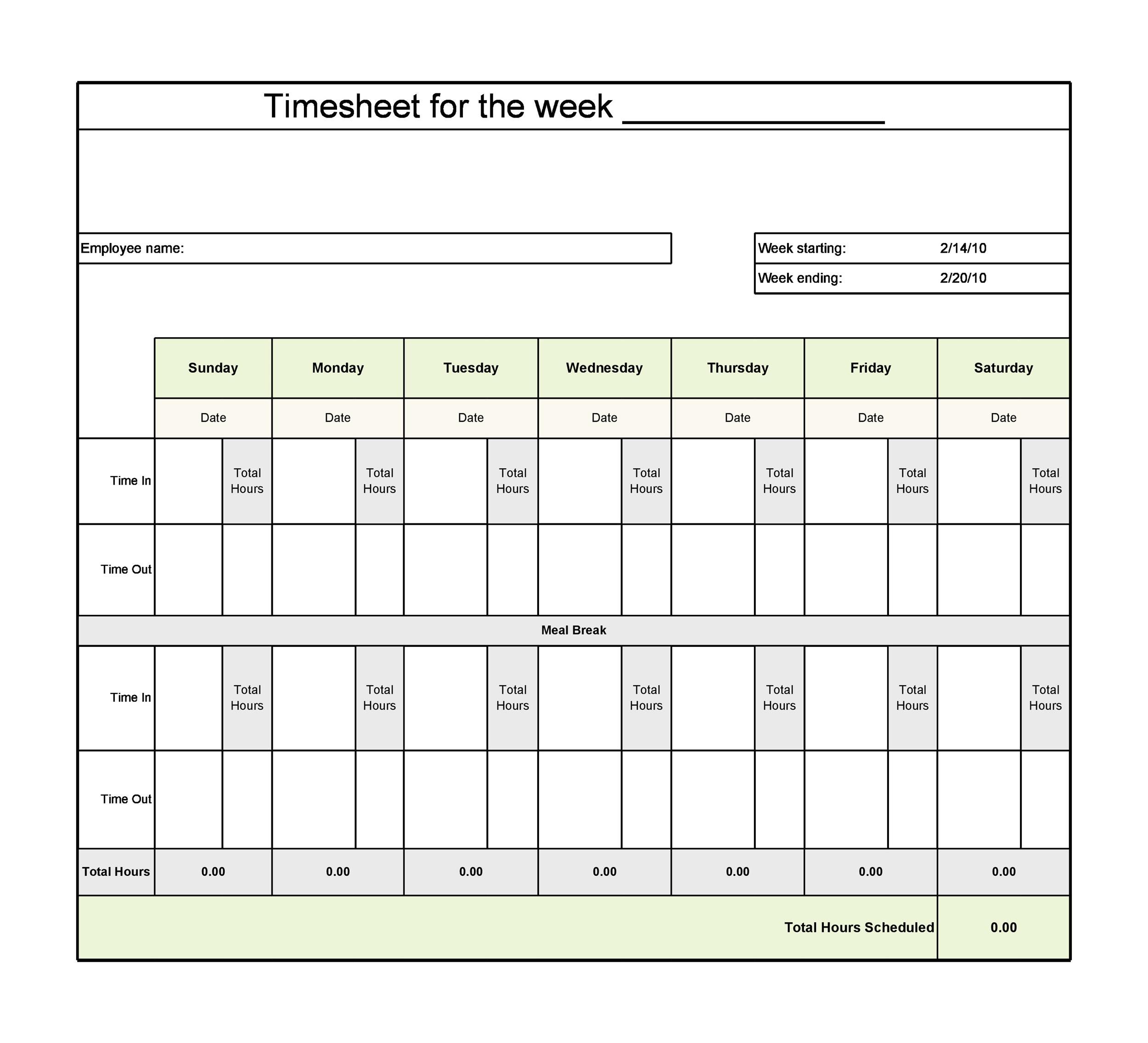 2 week timesheet template sample