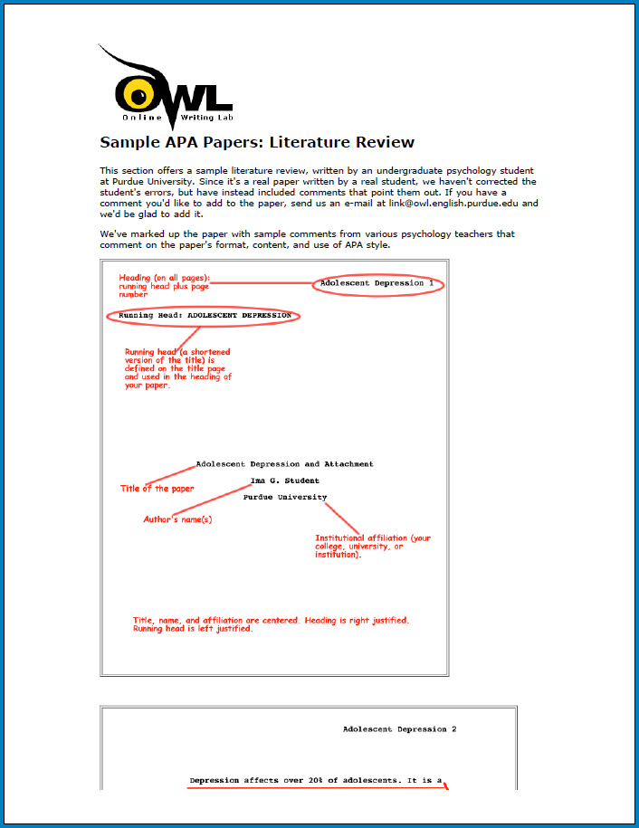 APA Literature Review Format Template APA Literature Review Format Template