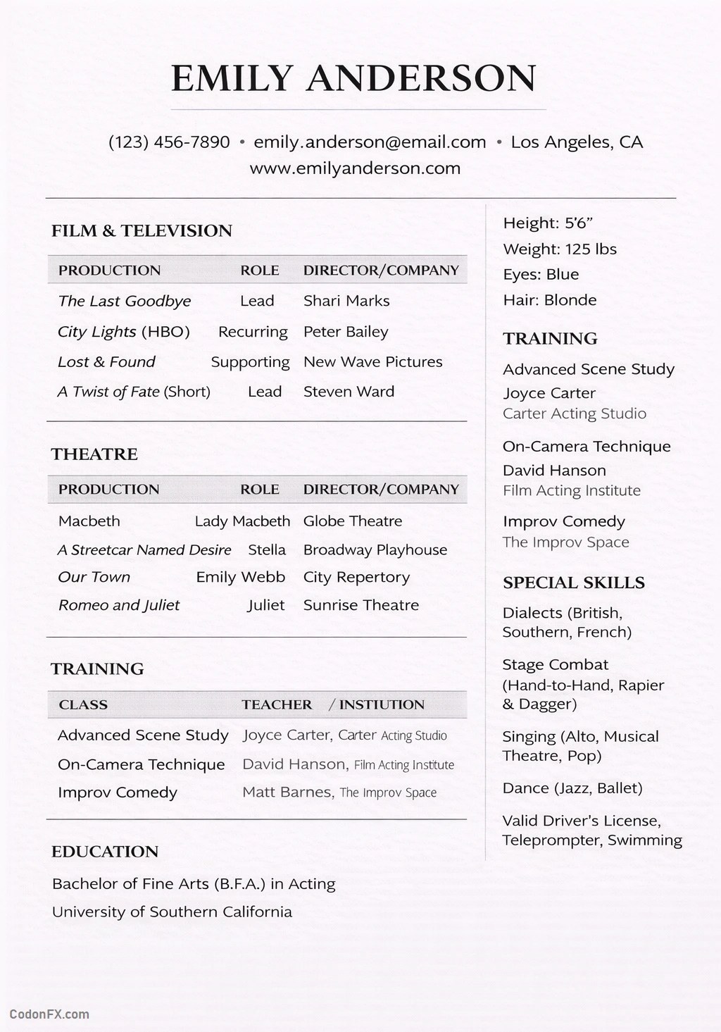 Acting Resume Template Simple Acting Resume Template Word