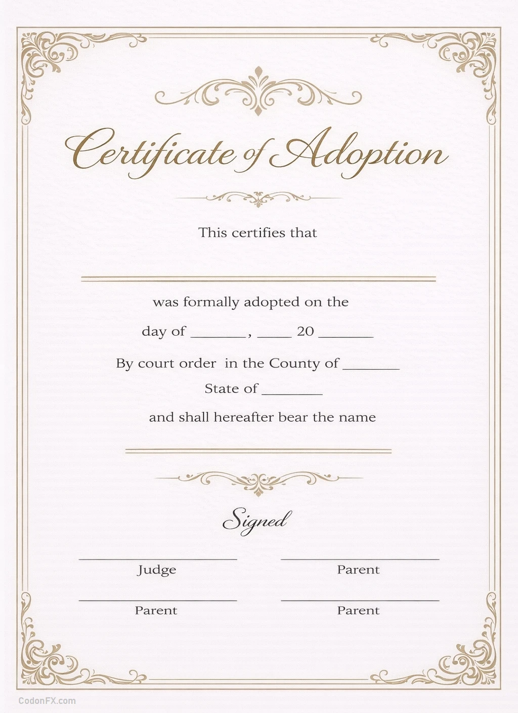 Printable Adoption Certificate Template Word PDF