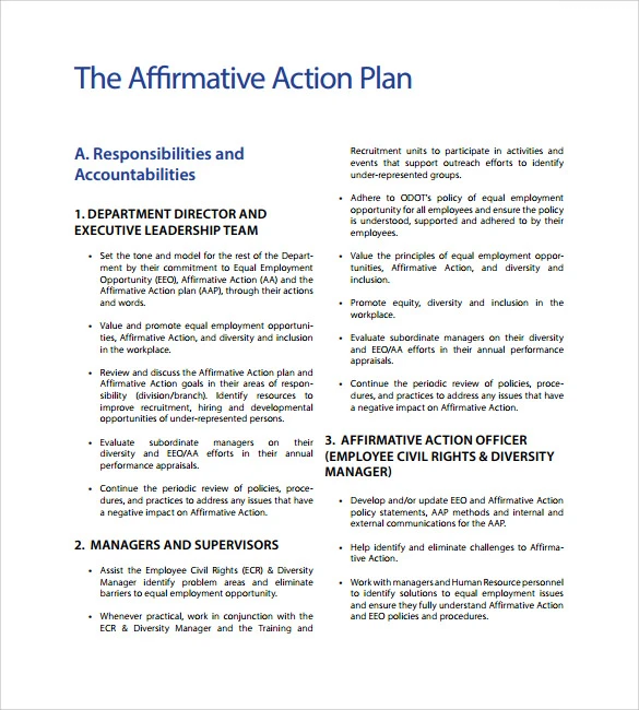 Affirmative Action Plan Template Affirmative Action Plan Template Word