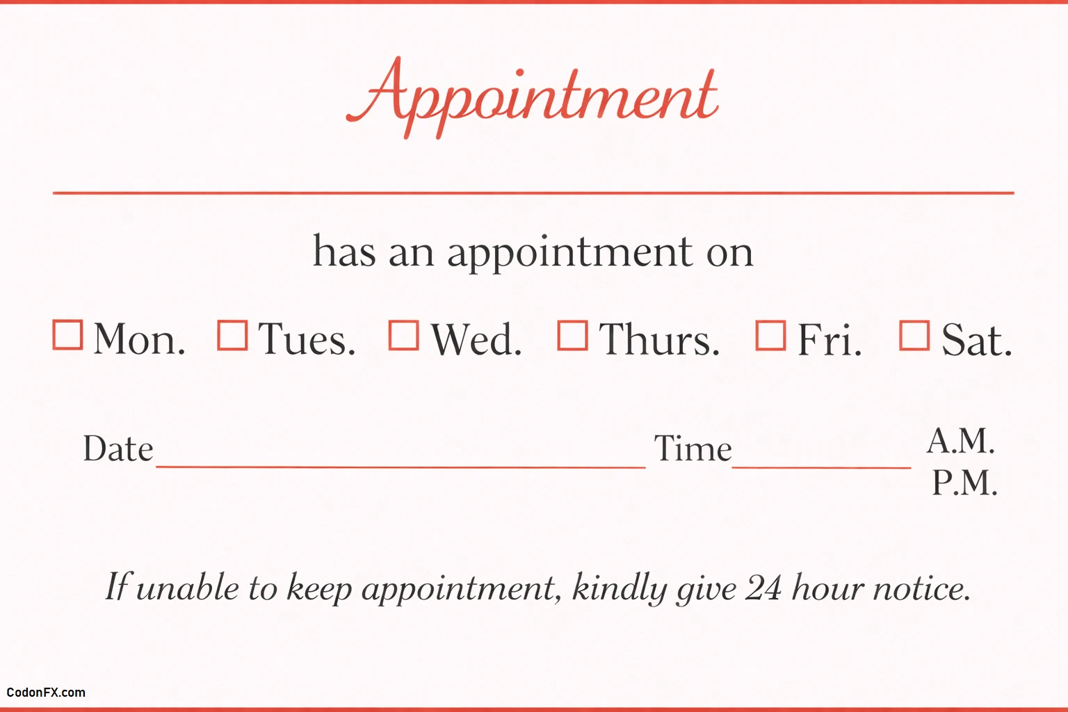 Appointment Card Template Simple Appointment Card Template