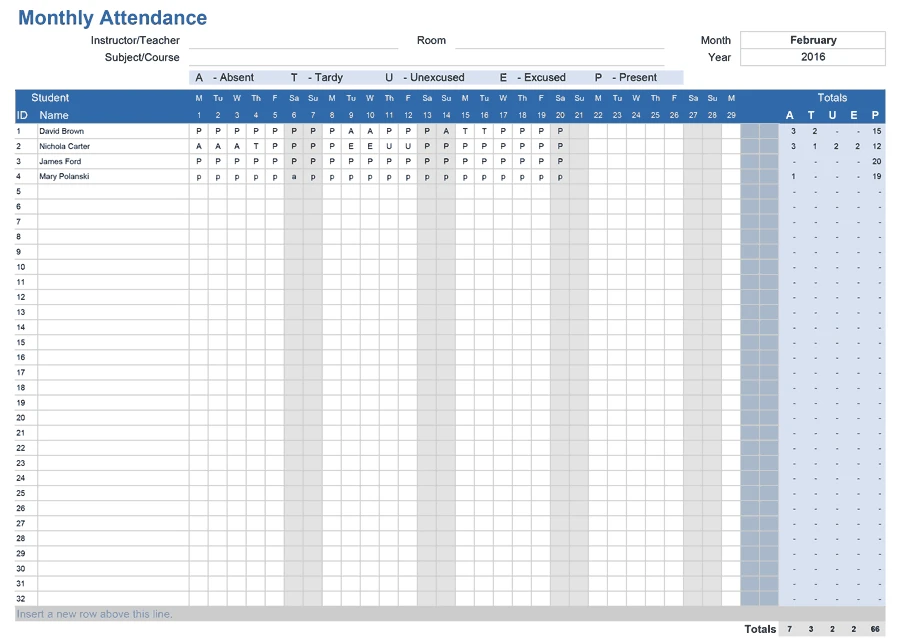 Attendance Tracker Template Example