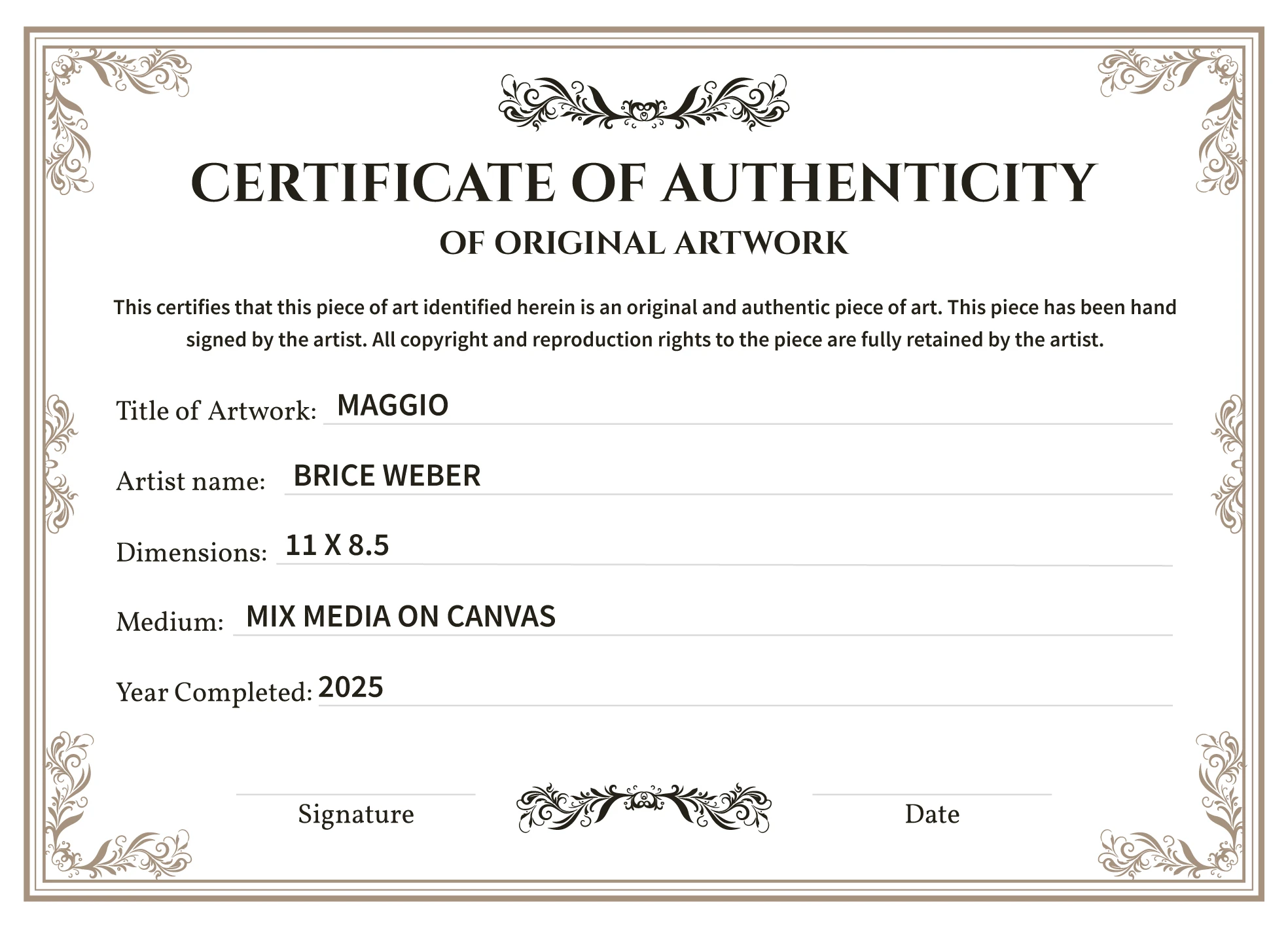 Authenticity Certificate Template Example
