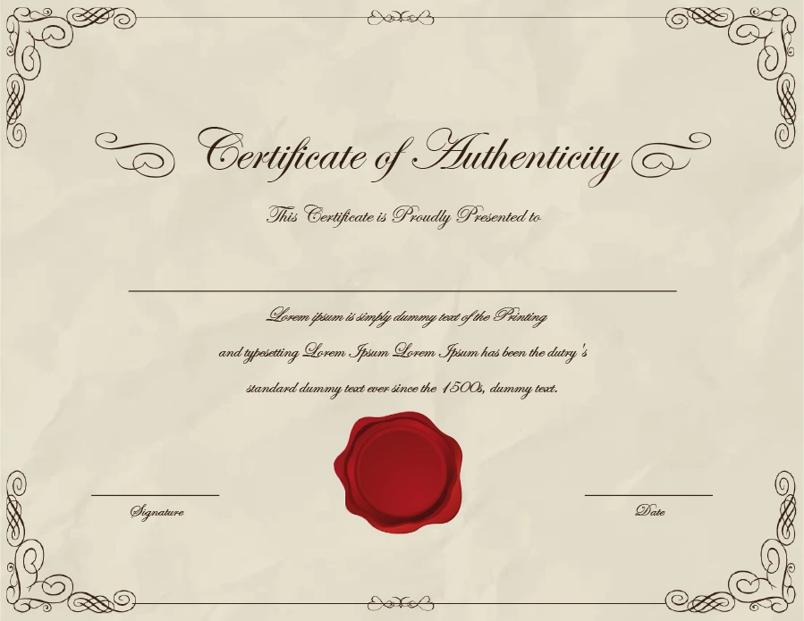 Authenticity Certificate Template Sample