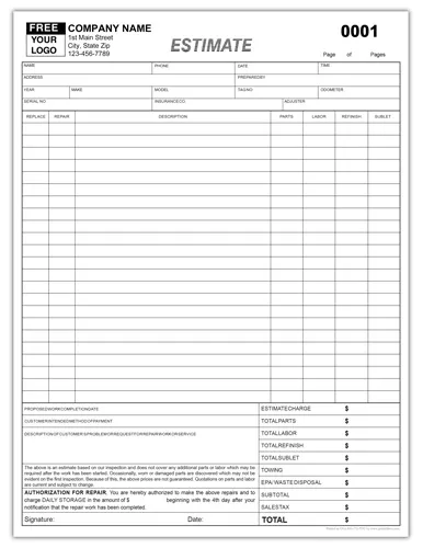 Auto Repair Estimate Template Example