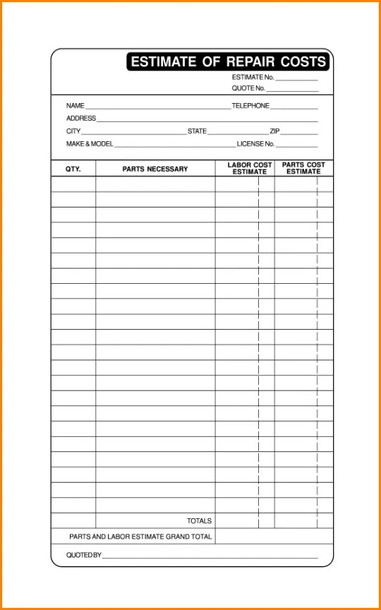 Auto Repair Estimate Template Sample