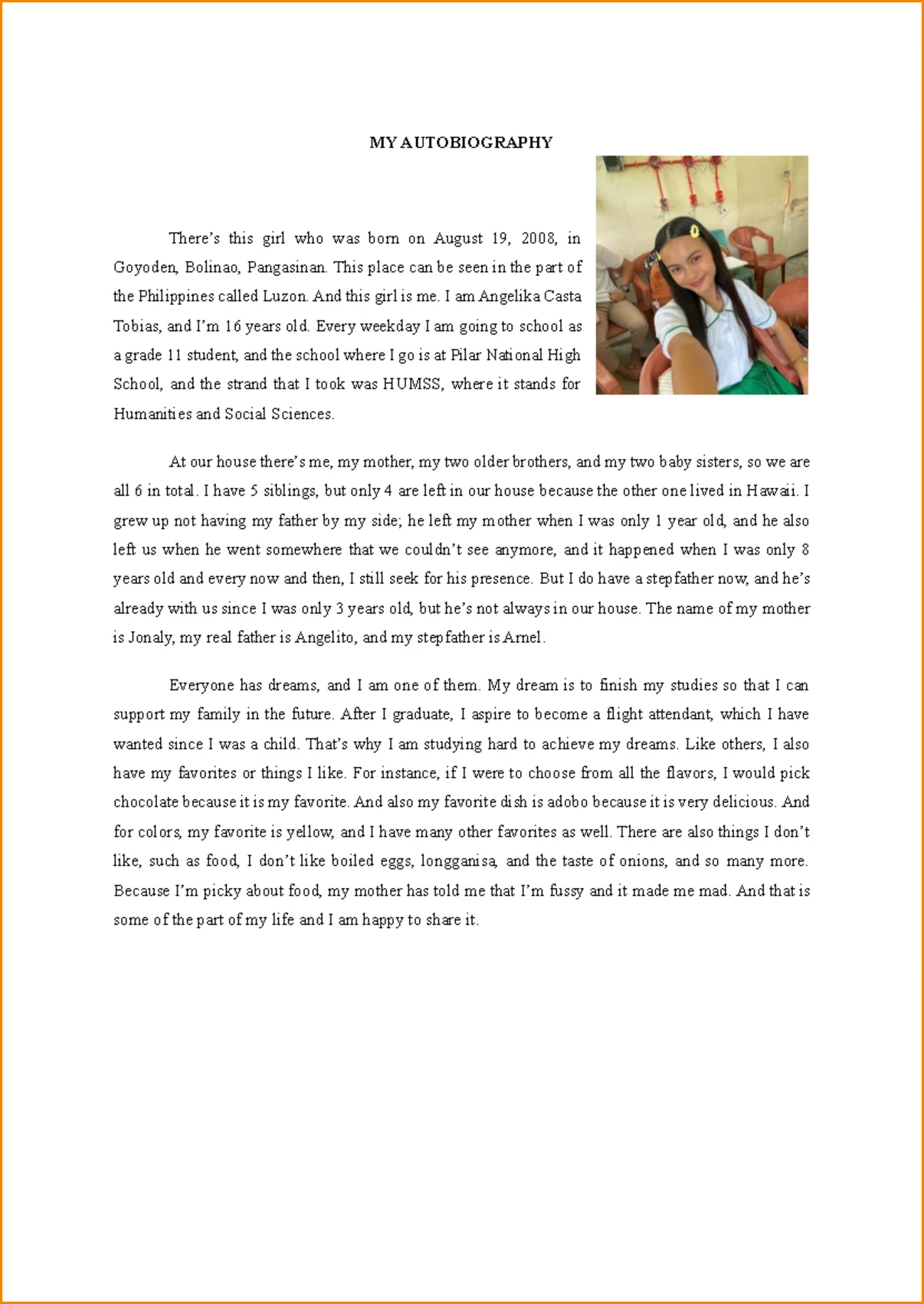 Autobiography Template Example