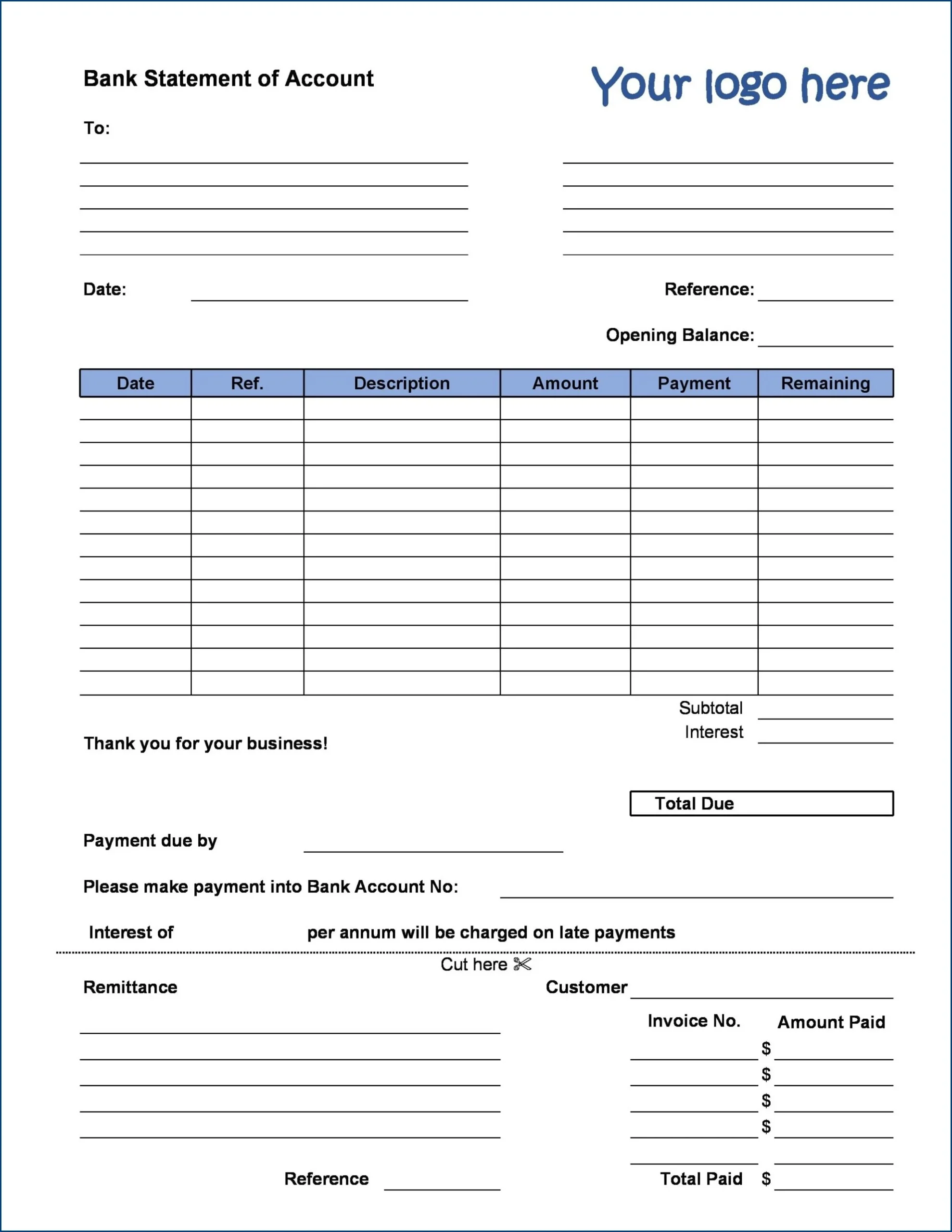 Bank Statement Template Example