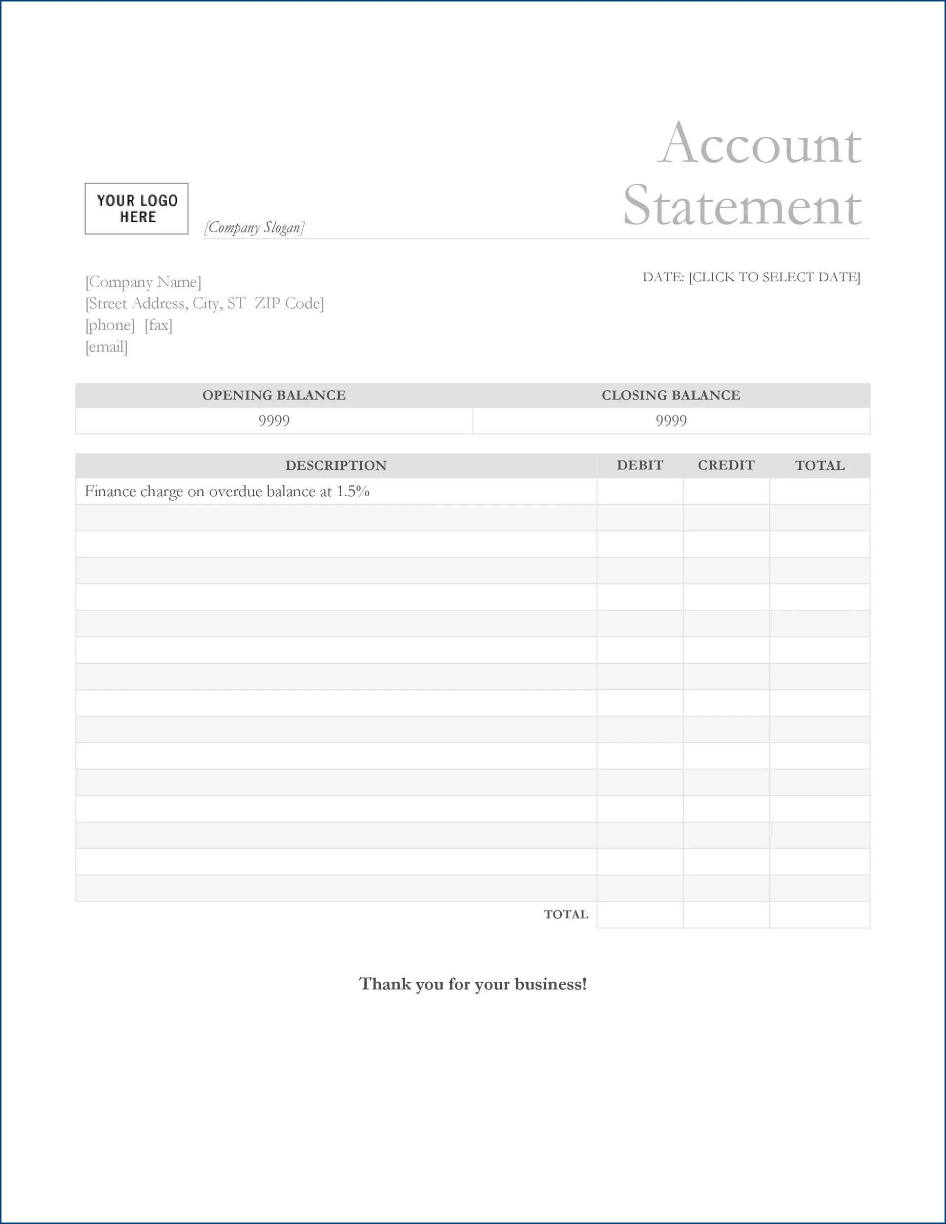Bank Statement Template Sample