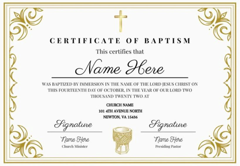 Baptism Certificate Template Sample