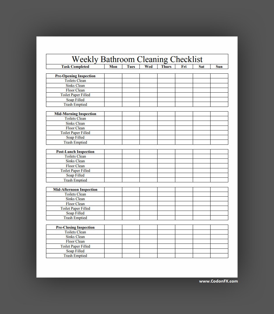 Bathroom Cleaning Checklist Template