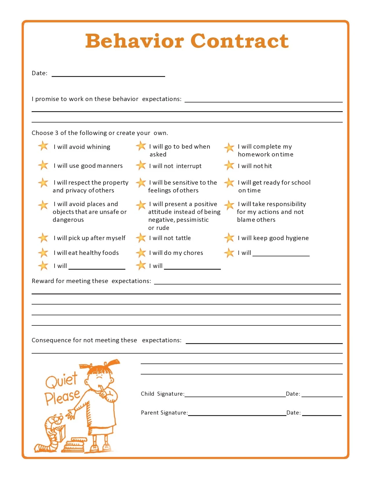 Behavior Contract Template Example