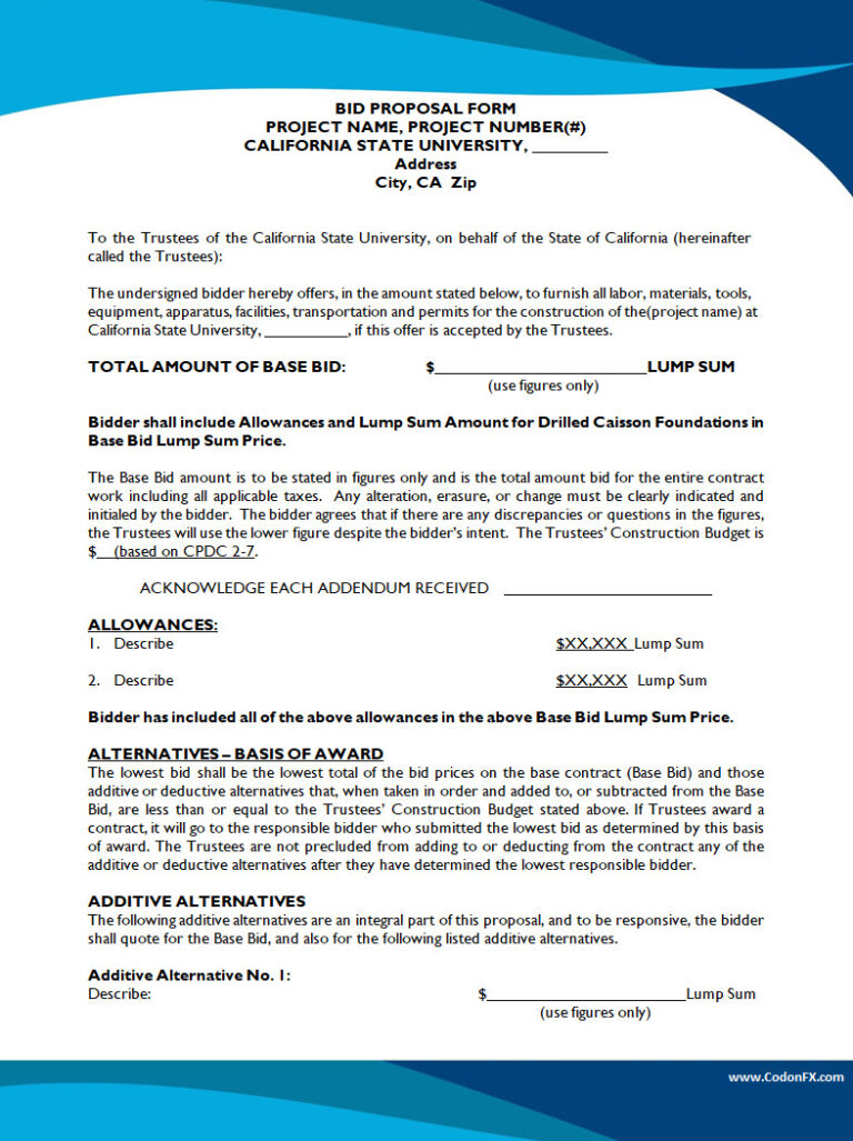 Written Bid Example Free Editable Bid Proposal Template (Word)