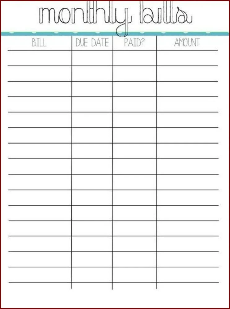 Bill Organizer Template Example