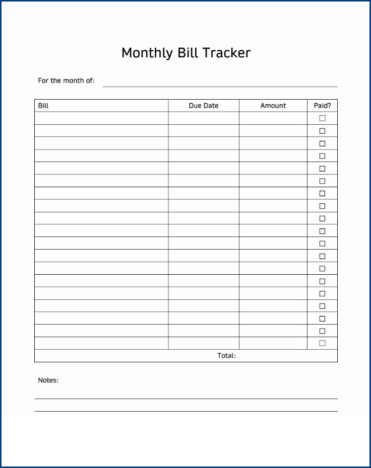 Bill Tracker Template Example