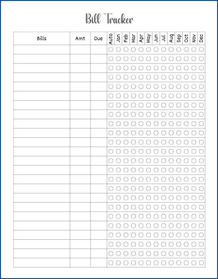 Bill Tracker Template Sample