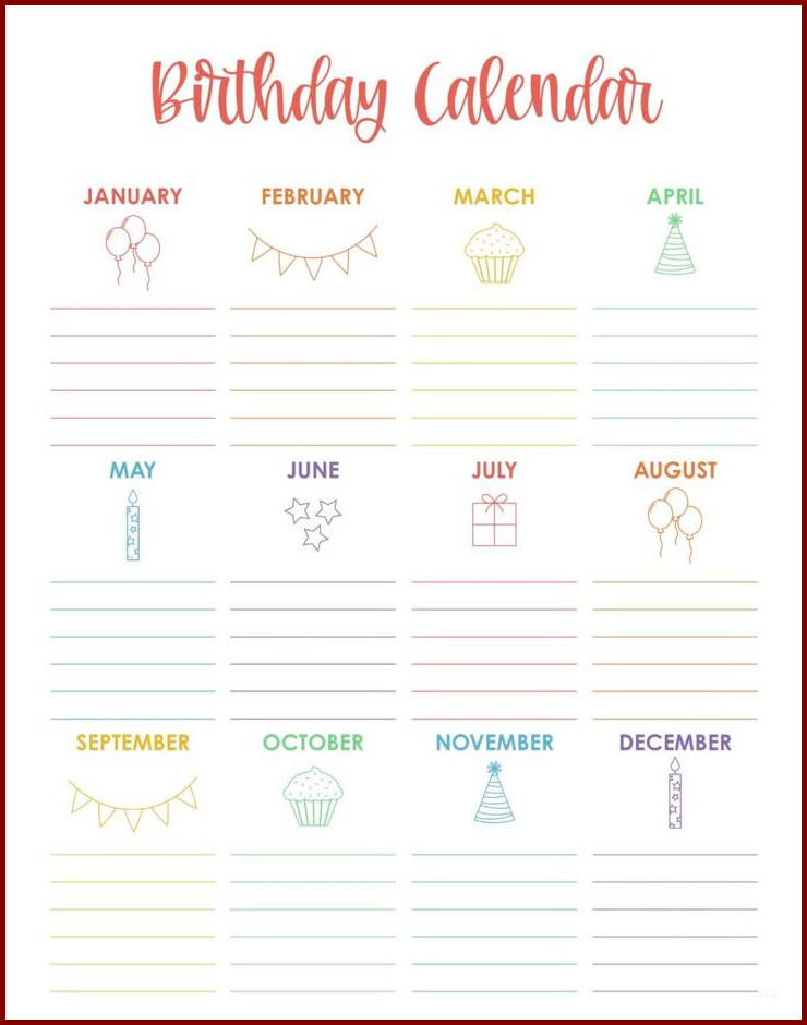 Birthday Calendar Template Sample