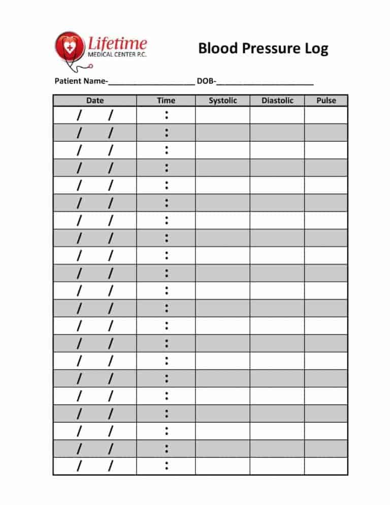 Blood Pressure Log Template