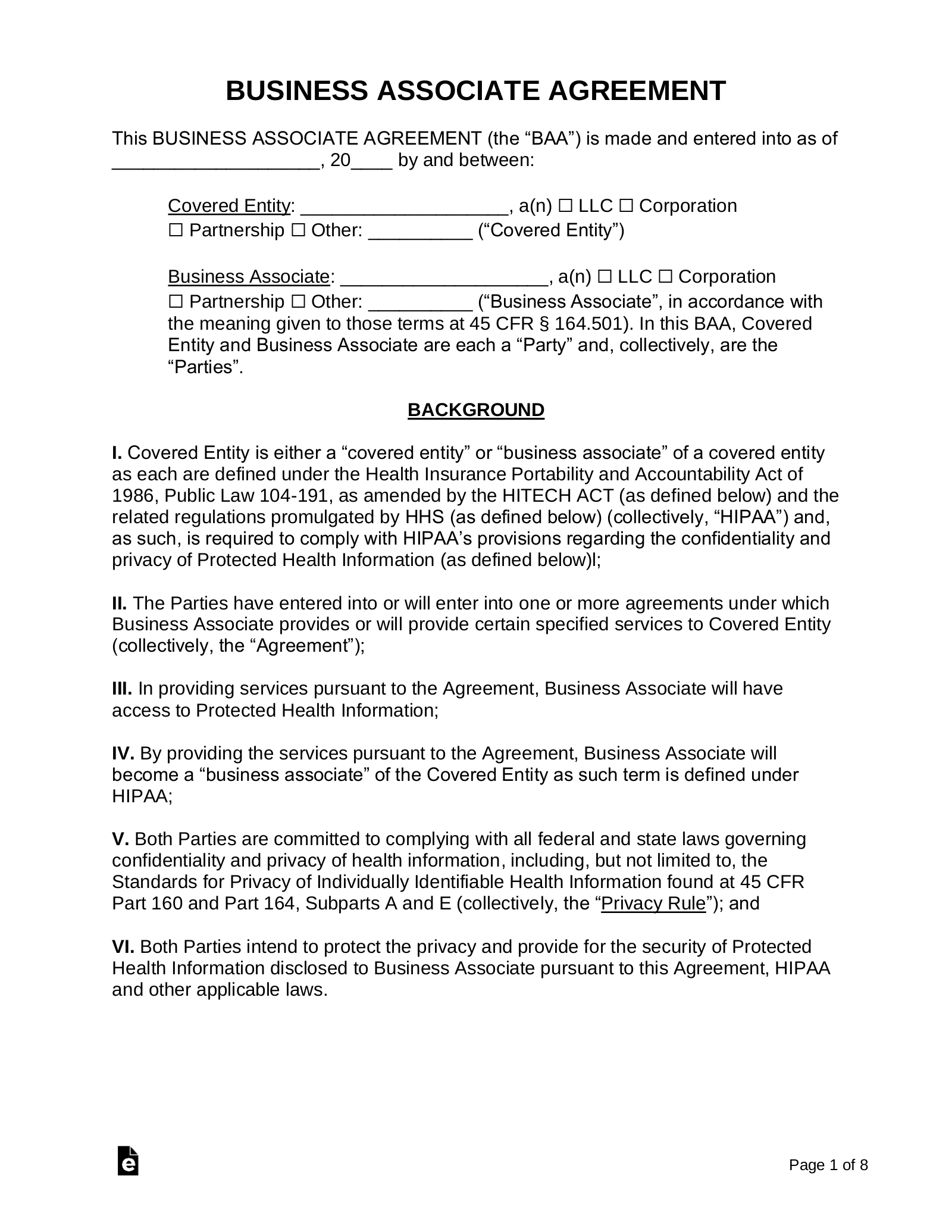 Business Associate Agreement Template Example