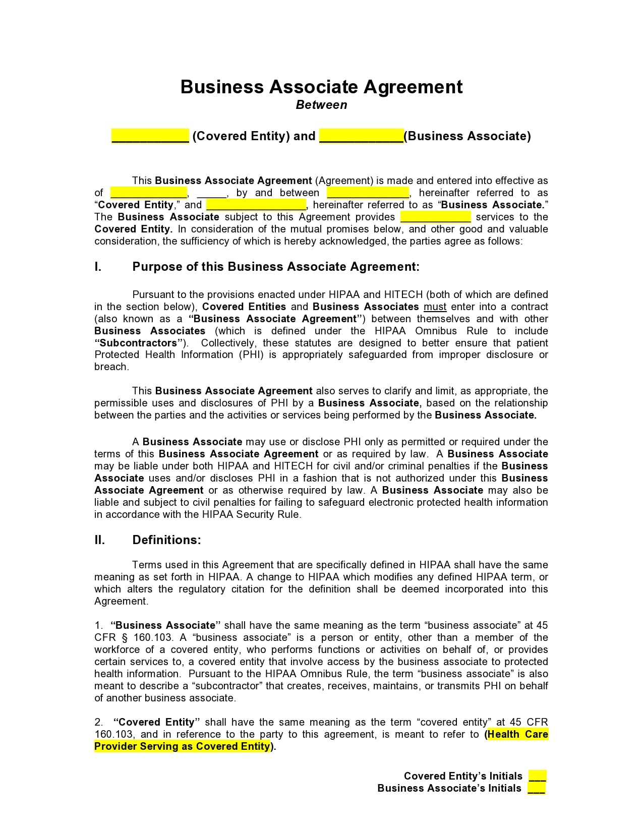 Business Associate Agreement Template Sample