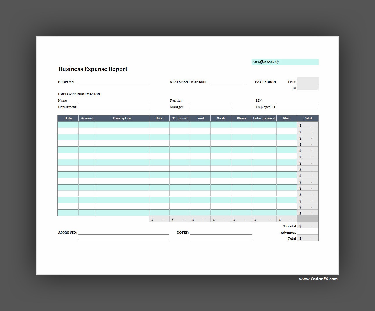 Simple Business Expense Report Template