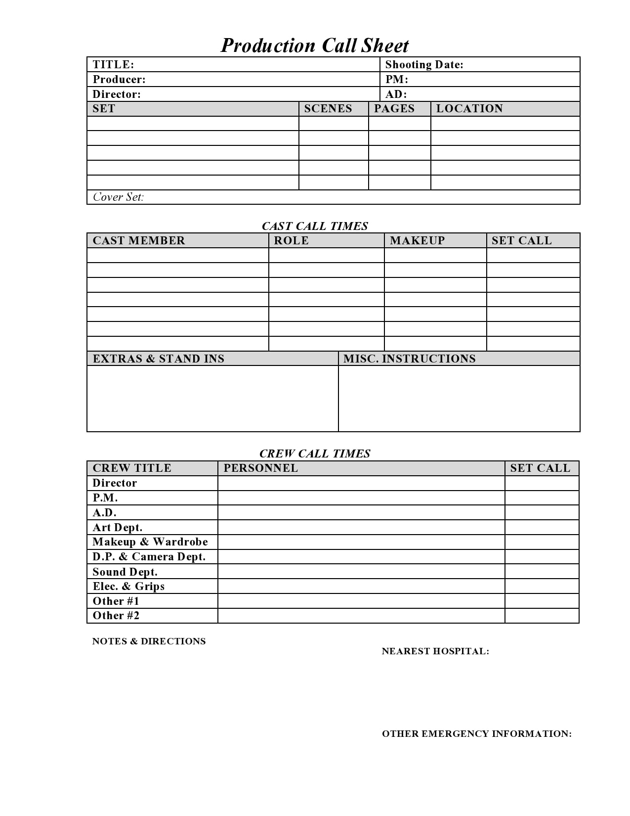 Call Sheet Template Example Call Sheet Template Example