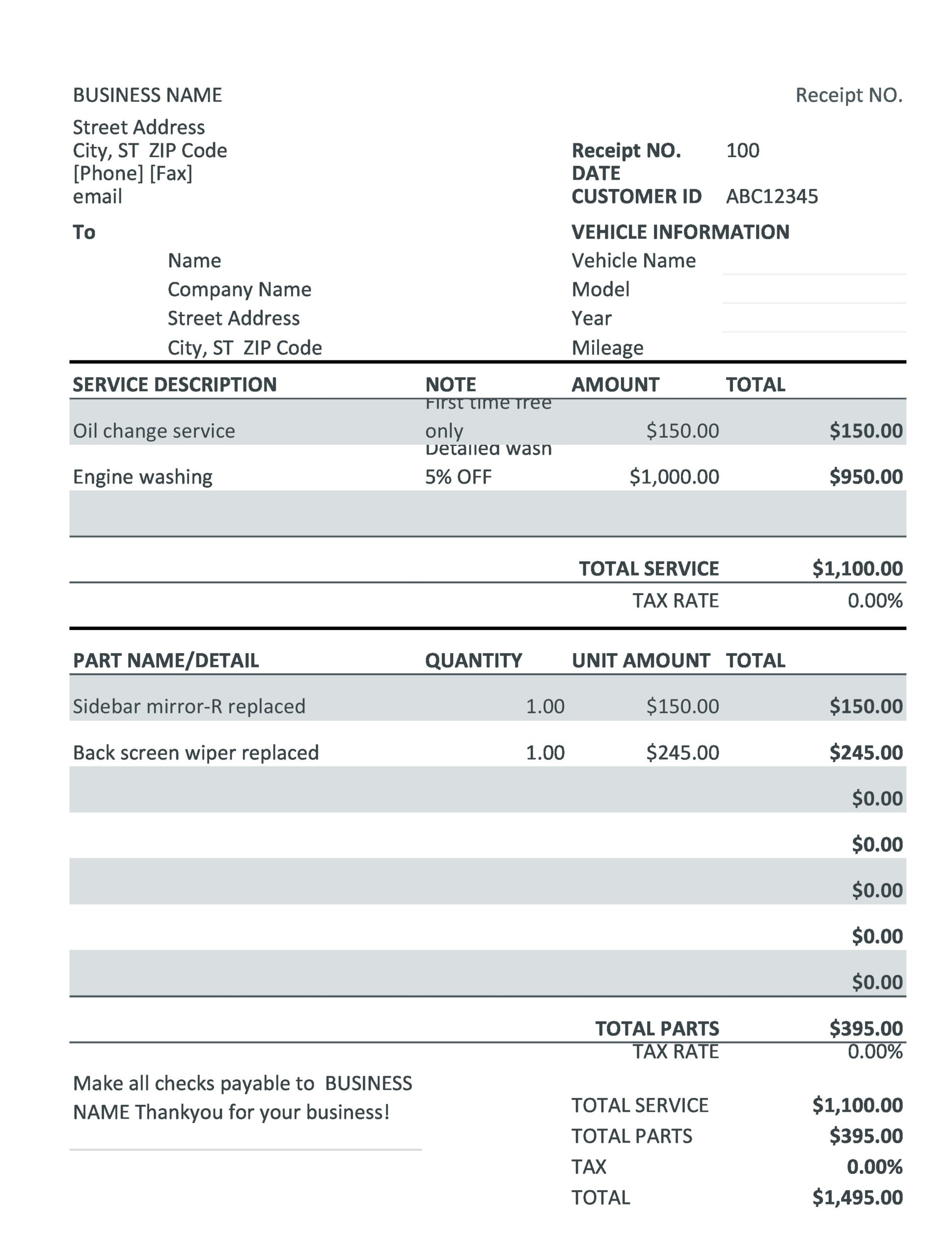 Car Repair Invoice Template Sample Car Repair Invoice Template Sample
