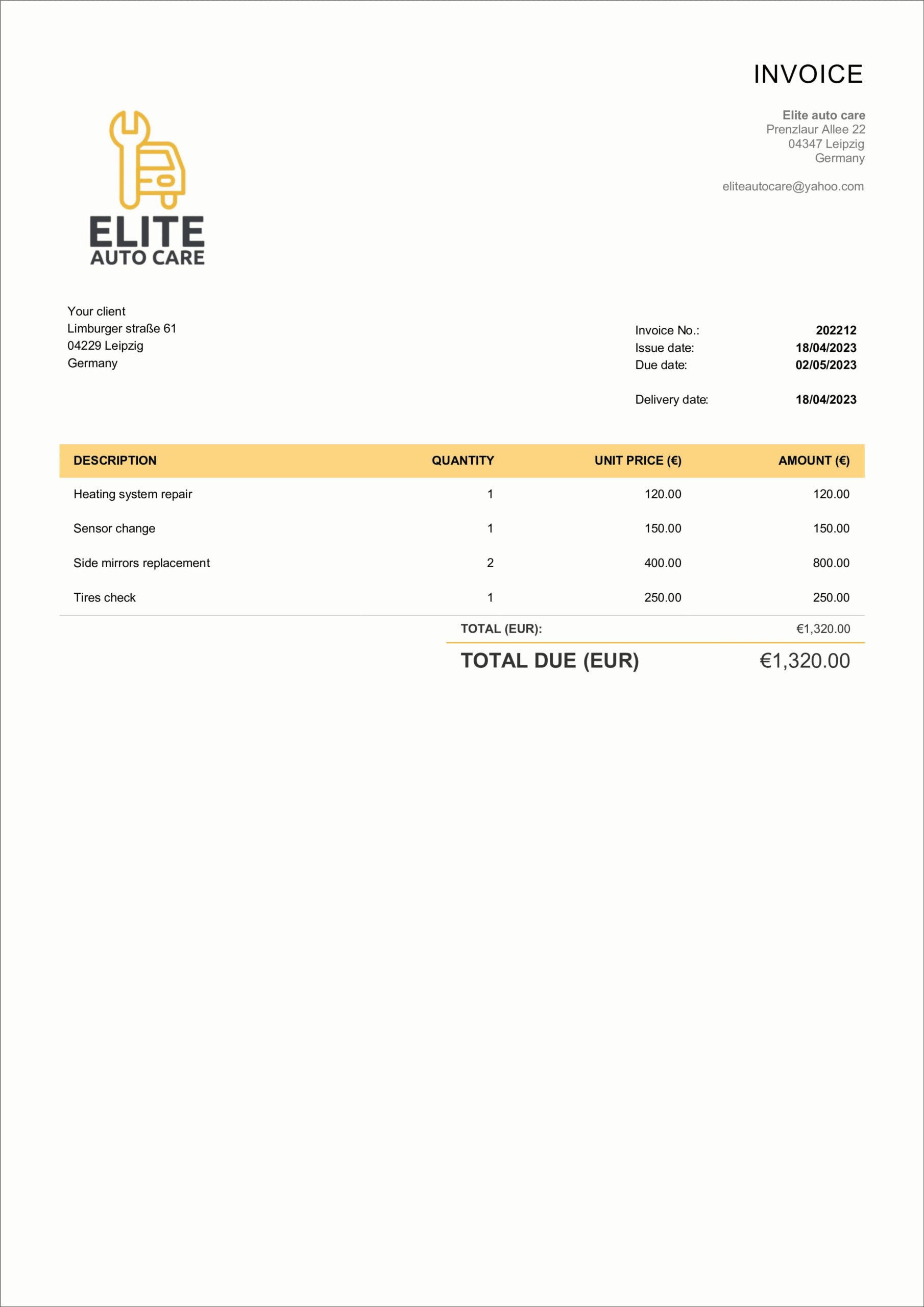 Car Repair Invoice Template Car Repair Invoice Template