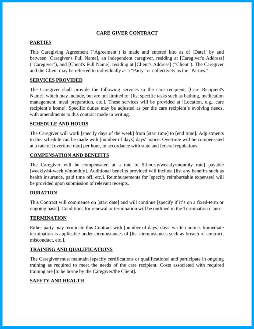 Caregiver Agreement Template Example Caregiver Agreement Template Example