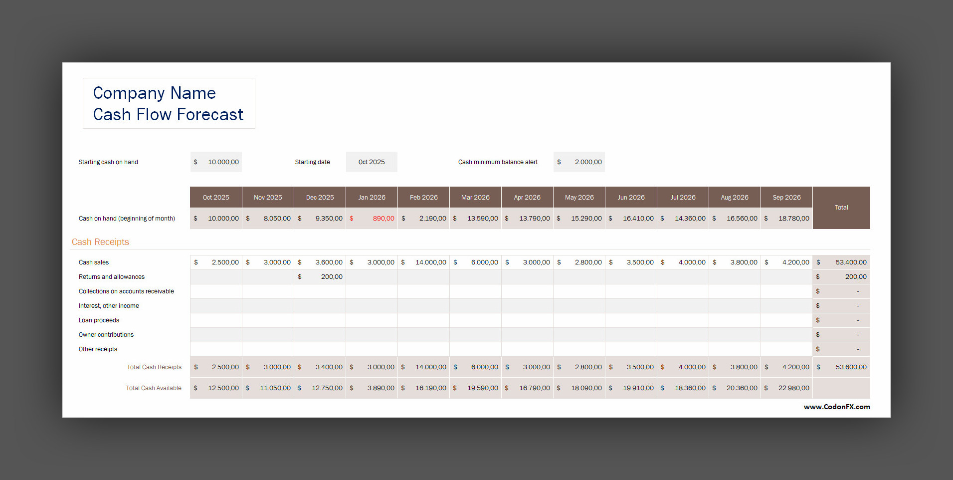 Cash Flow Forecast Template Excel
