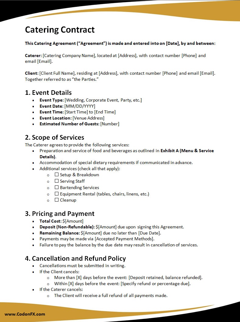 Simple Catering Contract Template Word