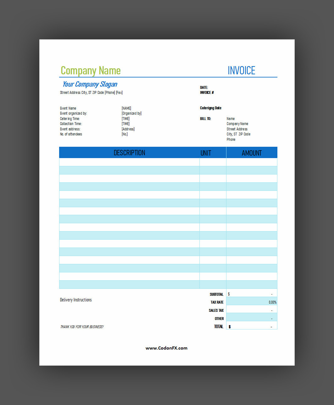 Simple Catering Invoice Template