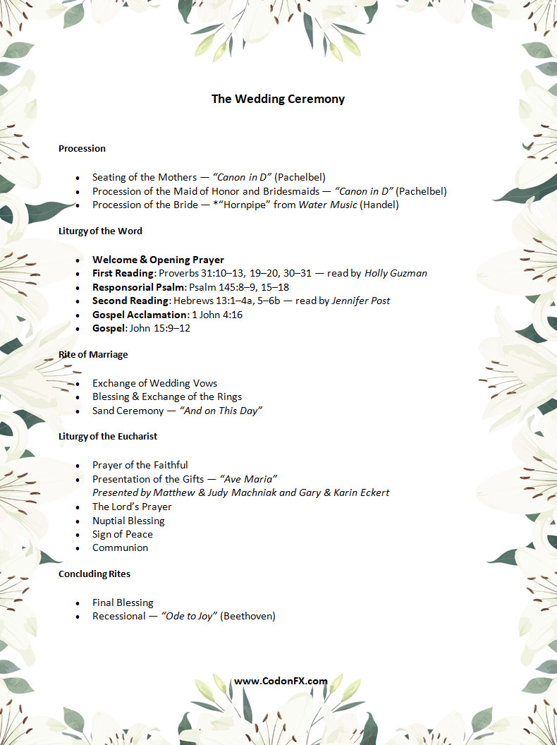 Catholic Wedding Program Template