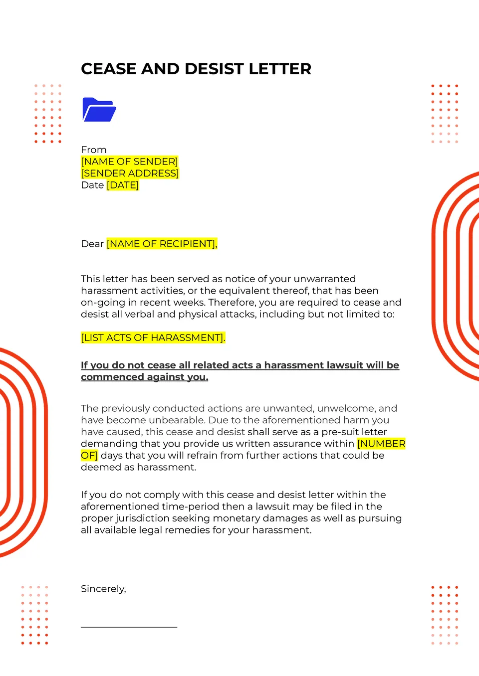 Cease and Desist Letter Template Example Cease and Desist Letter Template Example