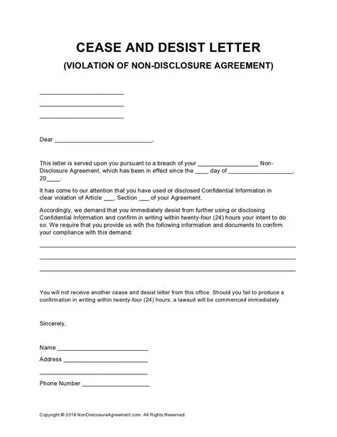 Cease and Desist Letter Template Cease and Desist Letter Template