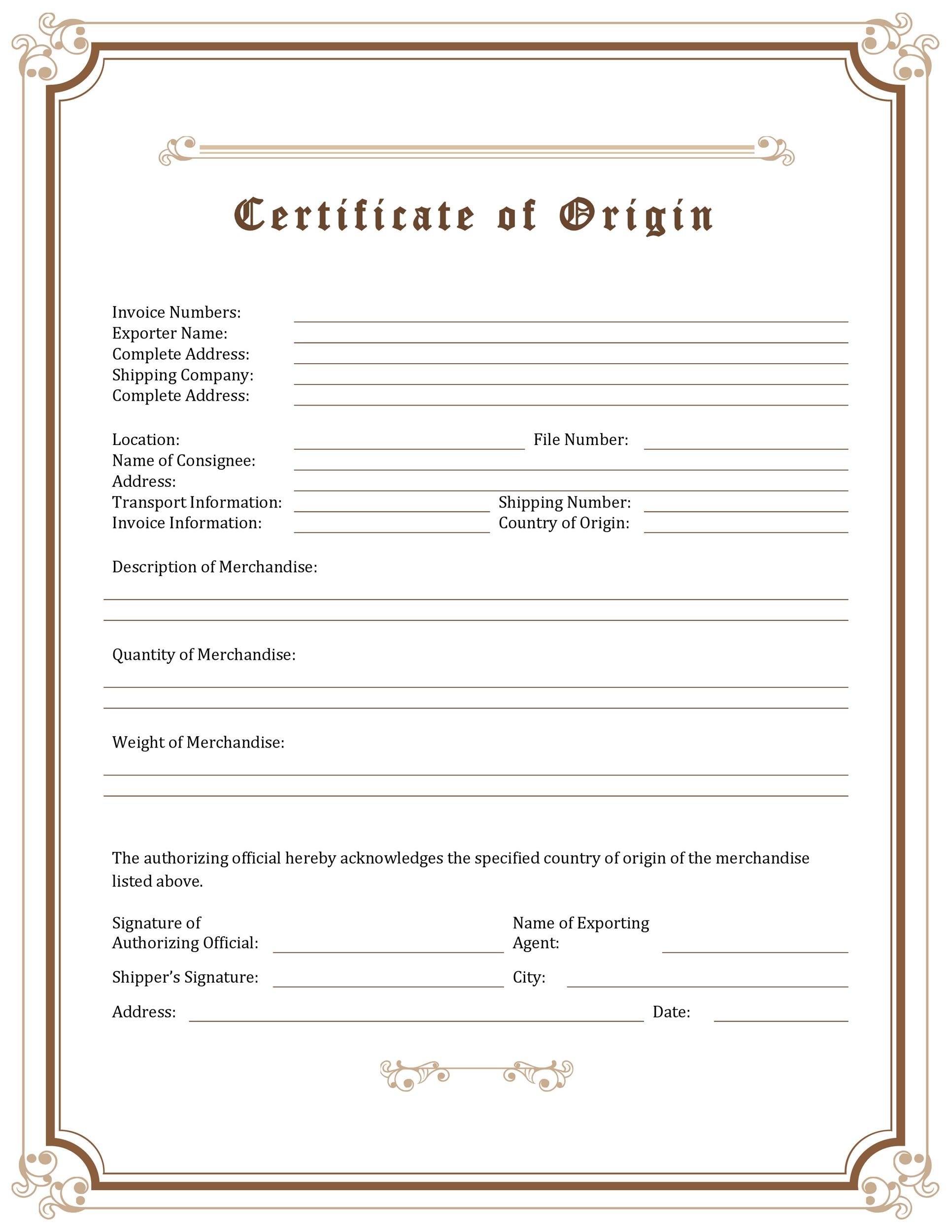Certificate of Origin Template Example Certificate of Origin Template Example