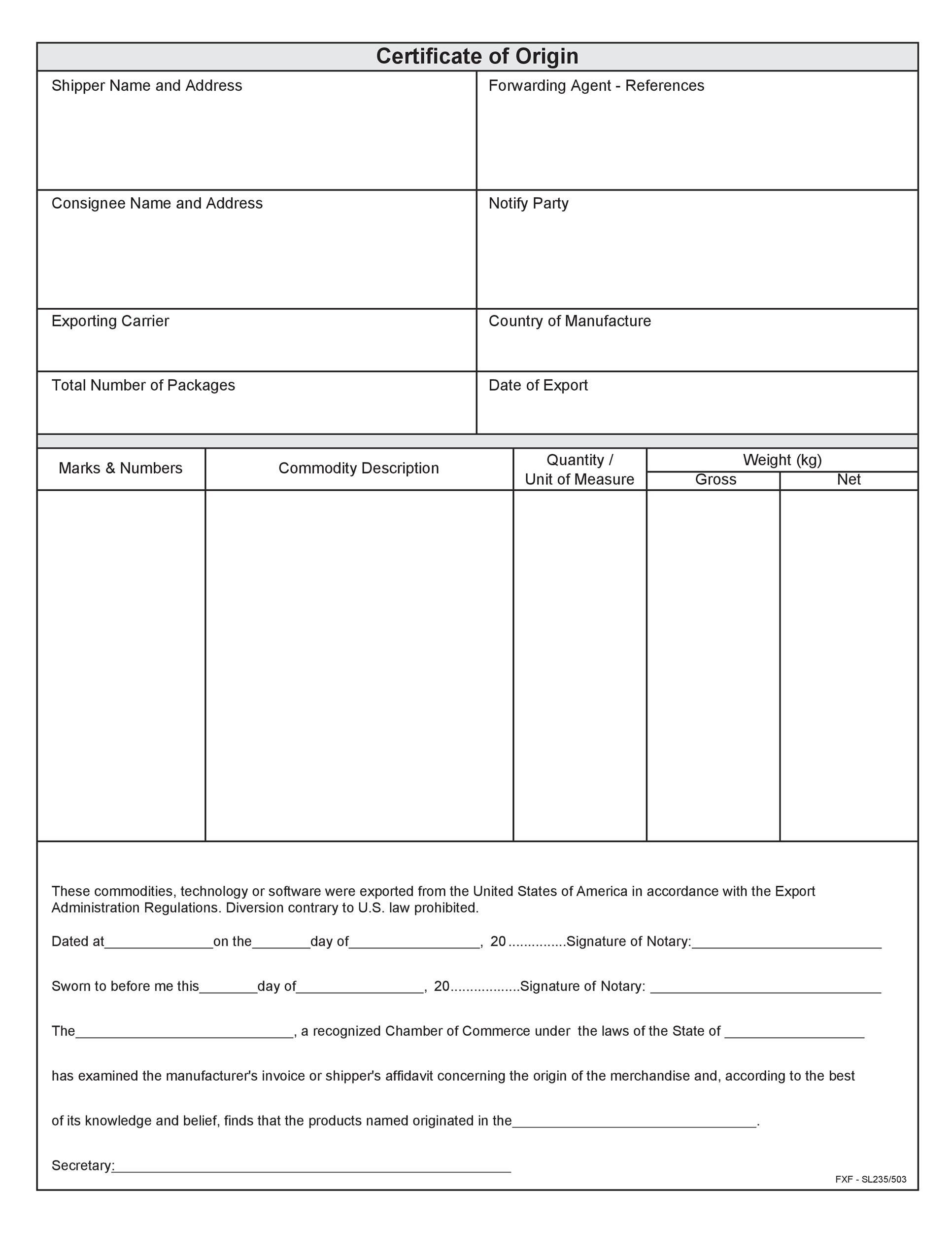 Certificate of Origin Template Sample Certificate of Origin Template Sample