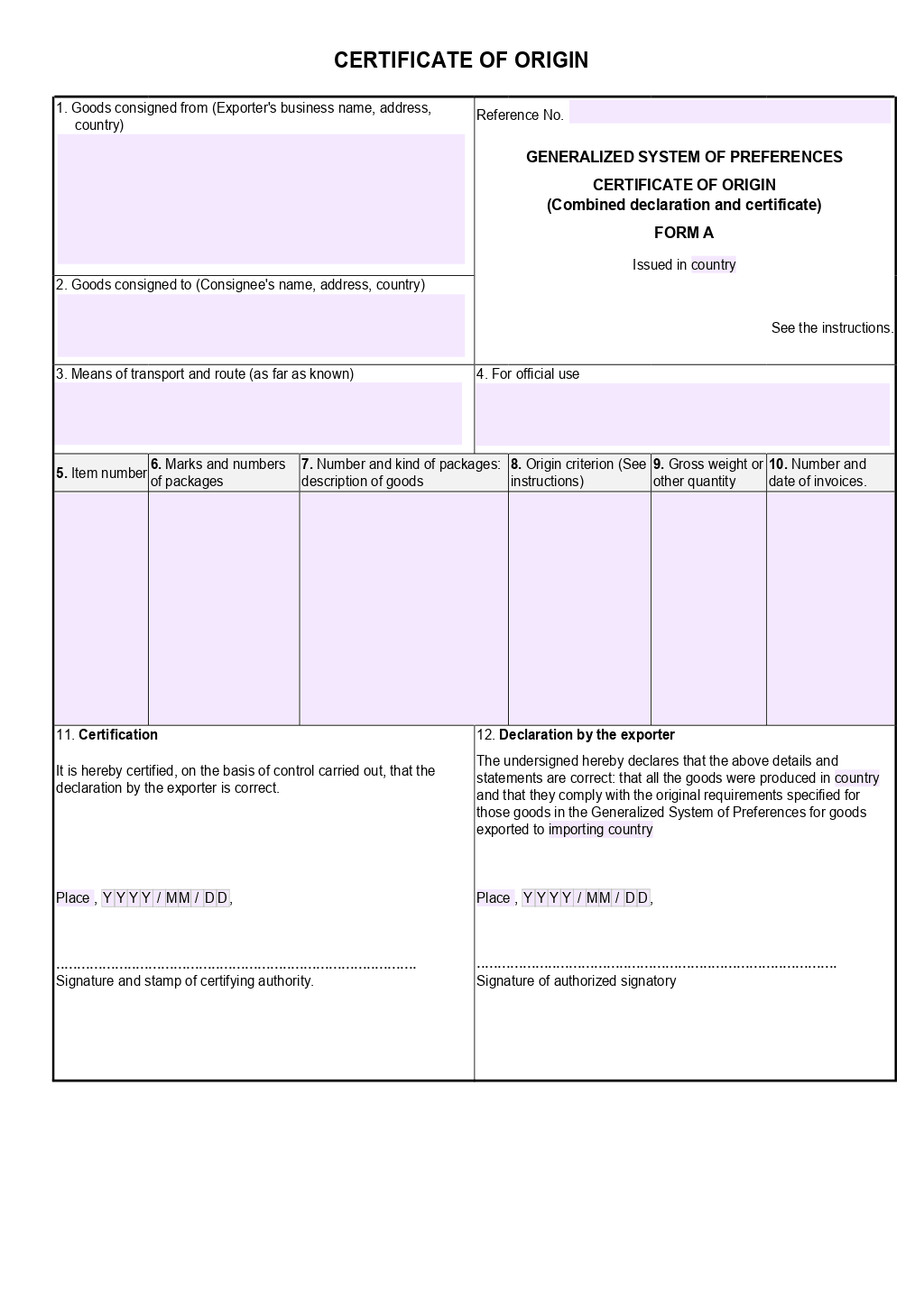 Certificate of Origin Template Certificate of Origin Template