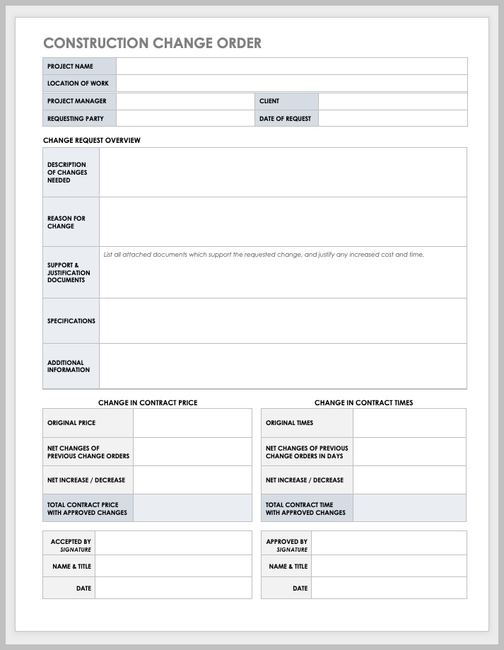 Change Order Form Change Order Form
