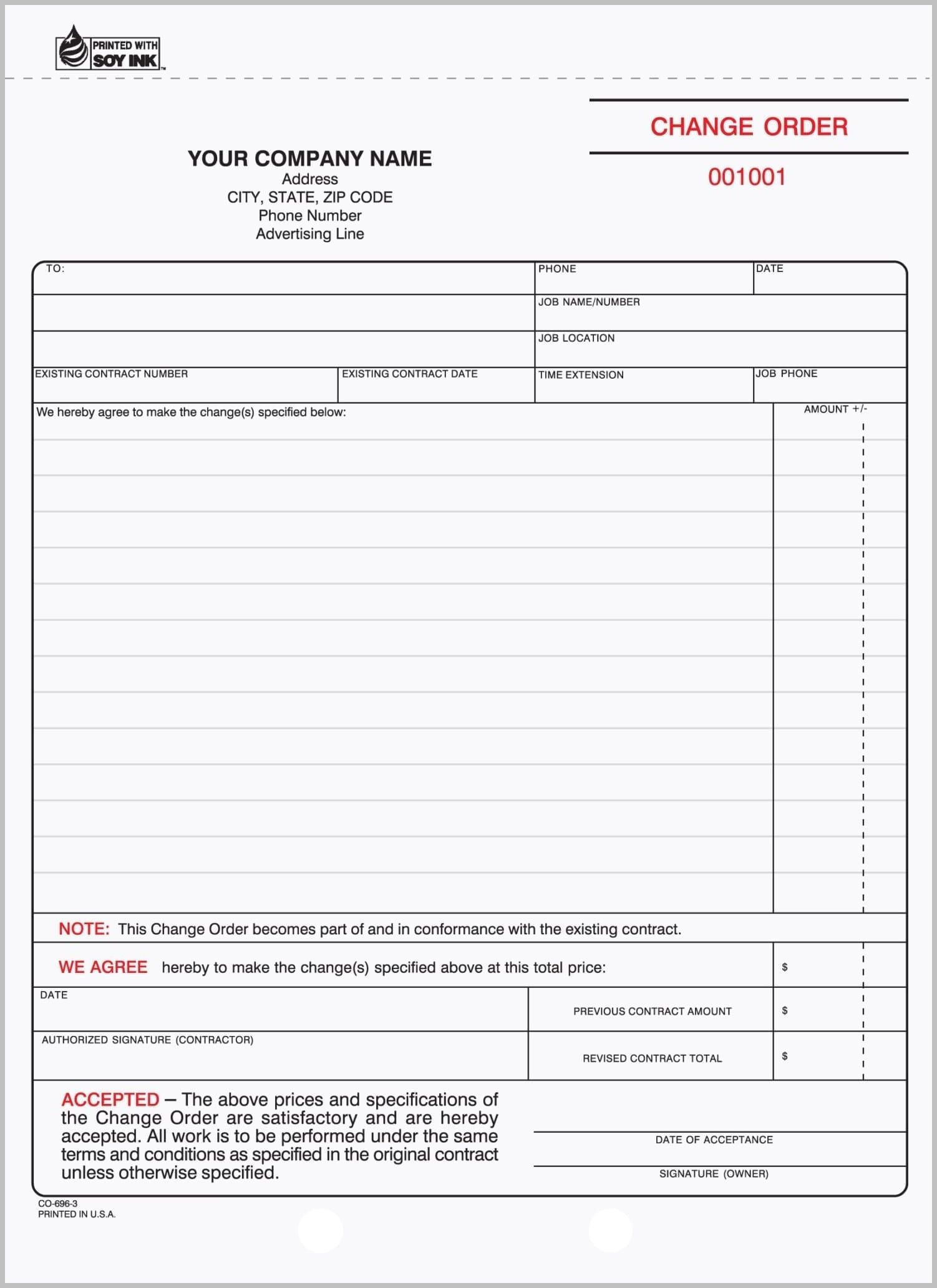 Change Order Template Sample Change Order Template Sample