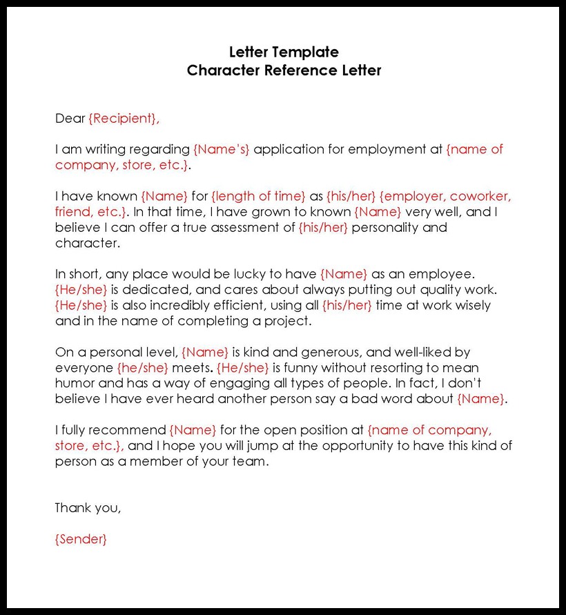 Character Reference Letter Template Example Character Reference Letter Template Example