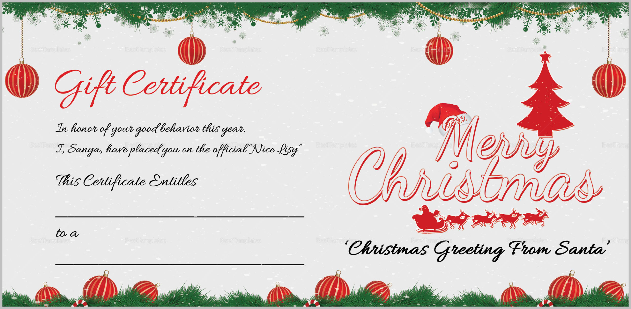 Christmas Gift Certificate Template Christmas Gift Certificate Template