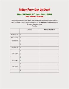 Printable Christmas Party Sign-up Sheet Template