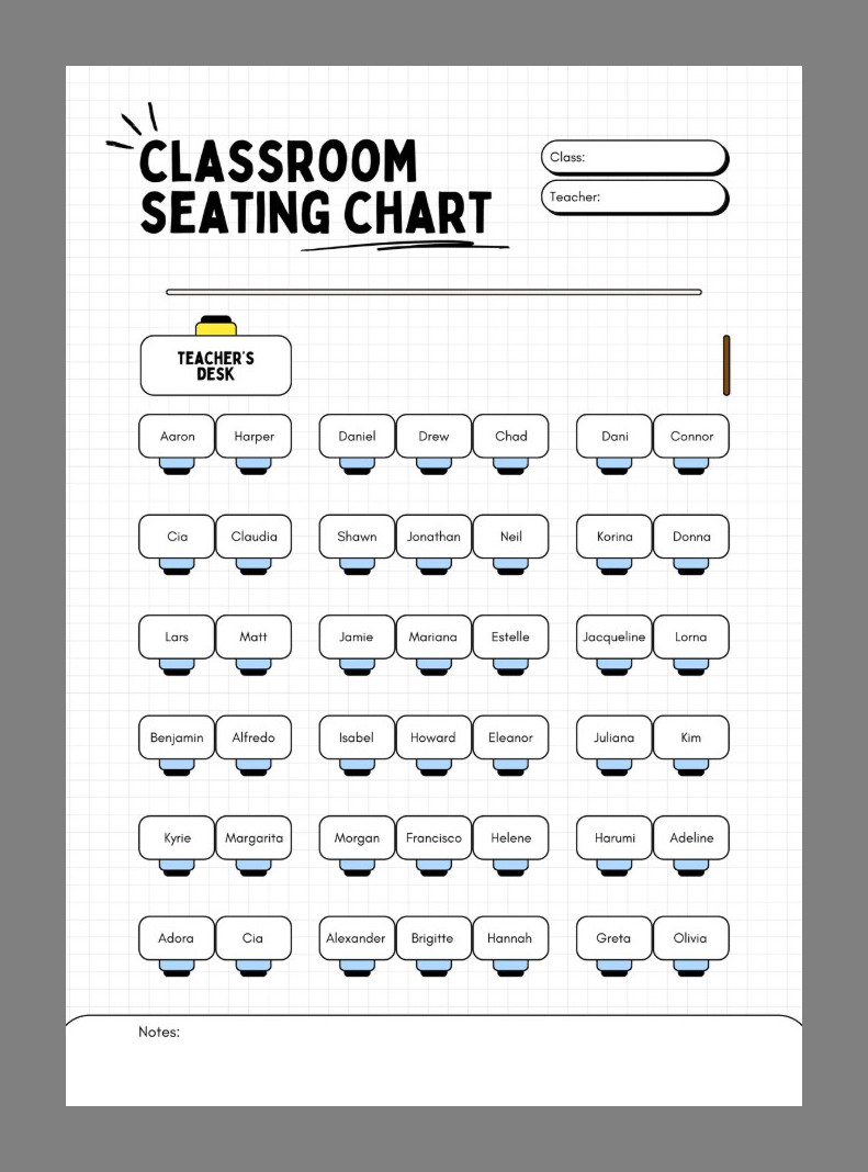 Classroom Seating Chart Template Sample Classroom Seating Chart Template Sample
