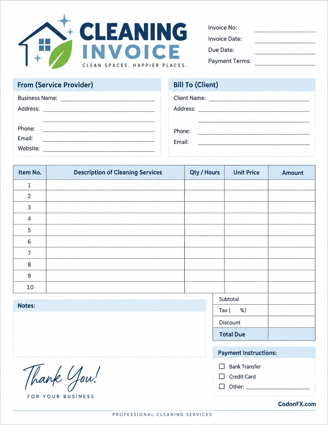 Cleaning Invoice Template Cleaning invoice template for professional cleaning services